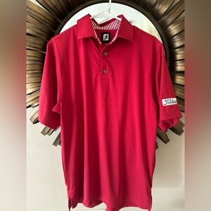 Red FootJoy golf button down shirt with Titleist logo size